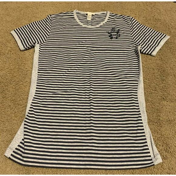 Diesel Short Sleeve Blue & Gray Striped Shirt Womens Size L - Picture 1 of 5